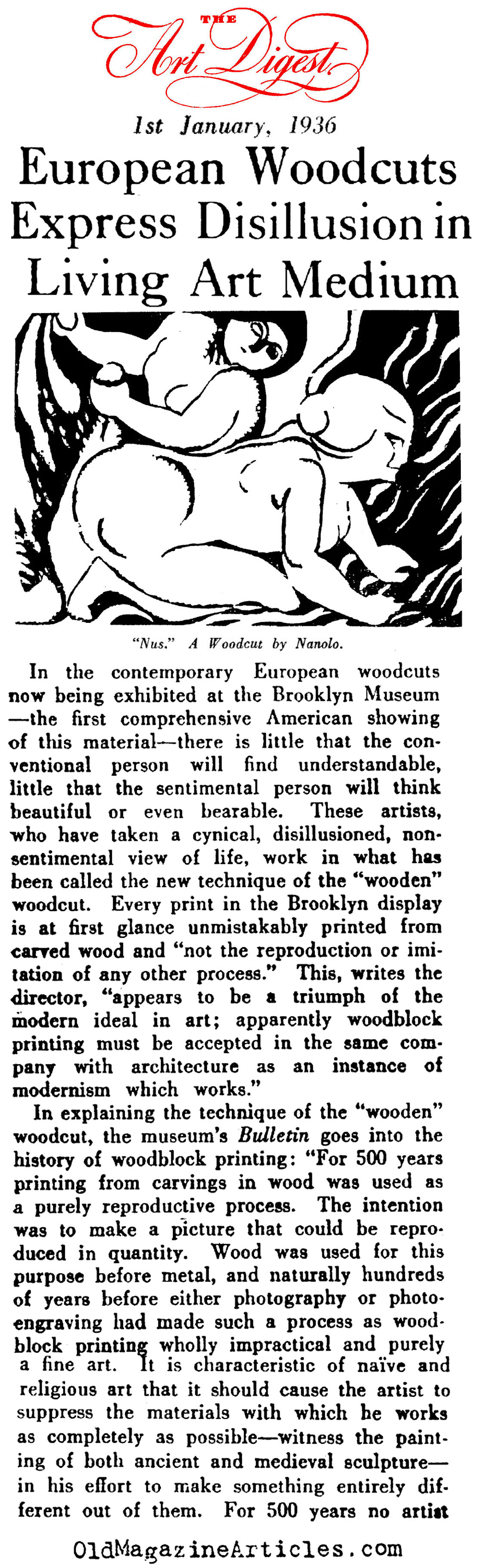 20th Century Artists Rediscover  Woodcut Printing  (Art Digest, 1936)