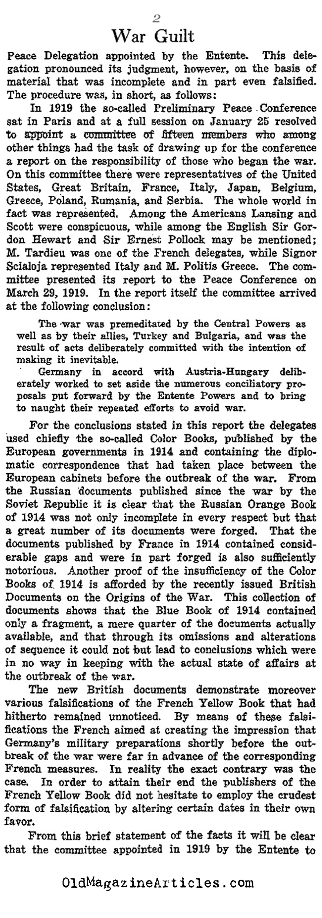 Questioning German War Guilt (The Nation, 1927)