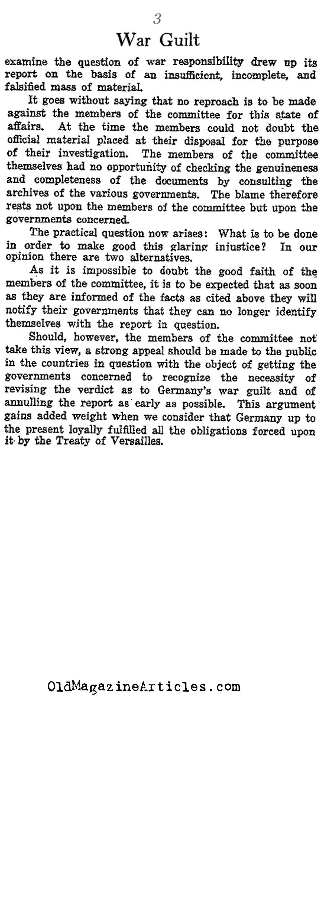 Questioning German War Guilt (The Nation, 1927)