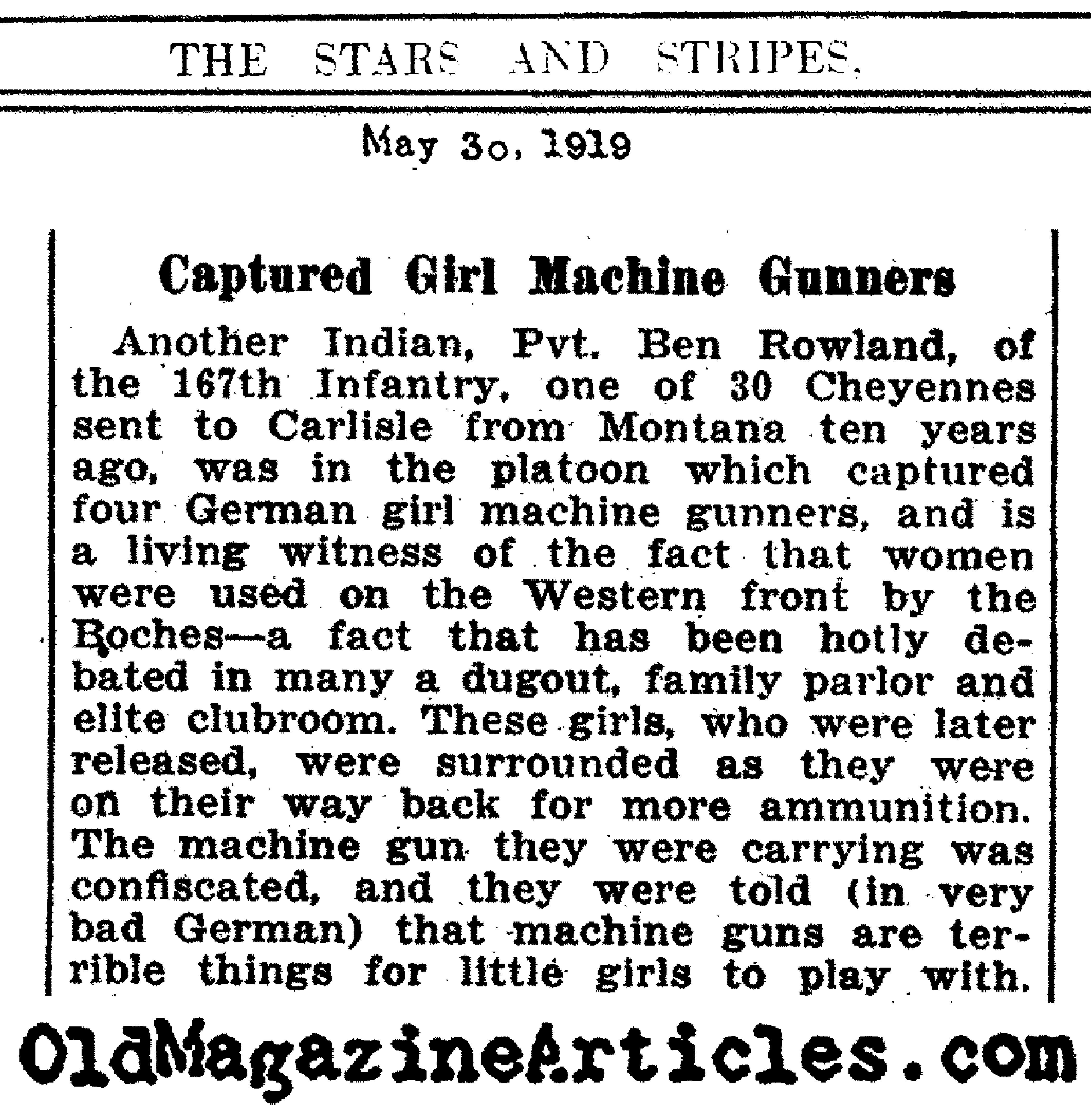 German Girls Captured as Machine Gunners (Stars and Stripes, 1919)