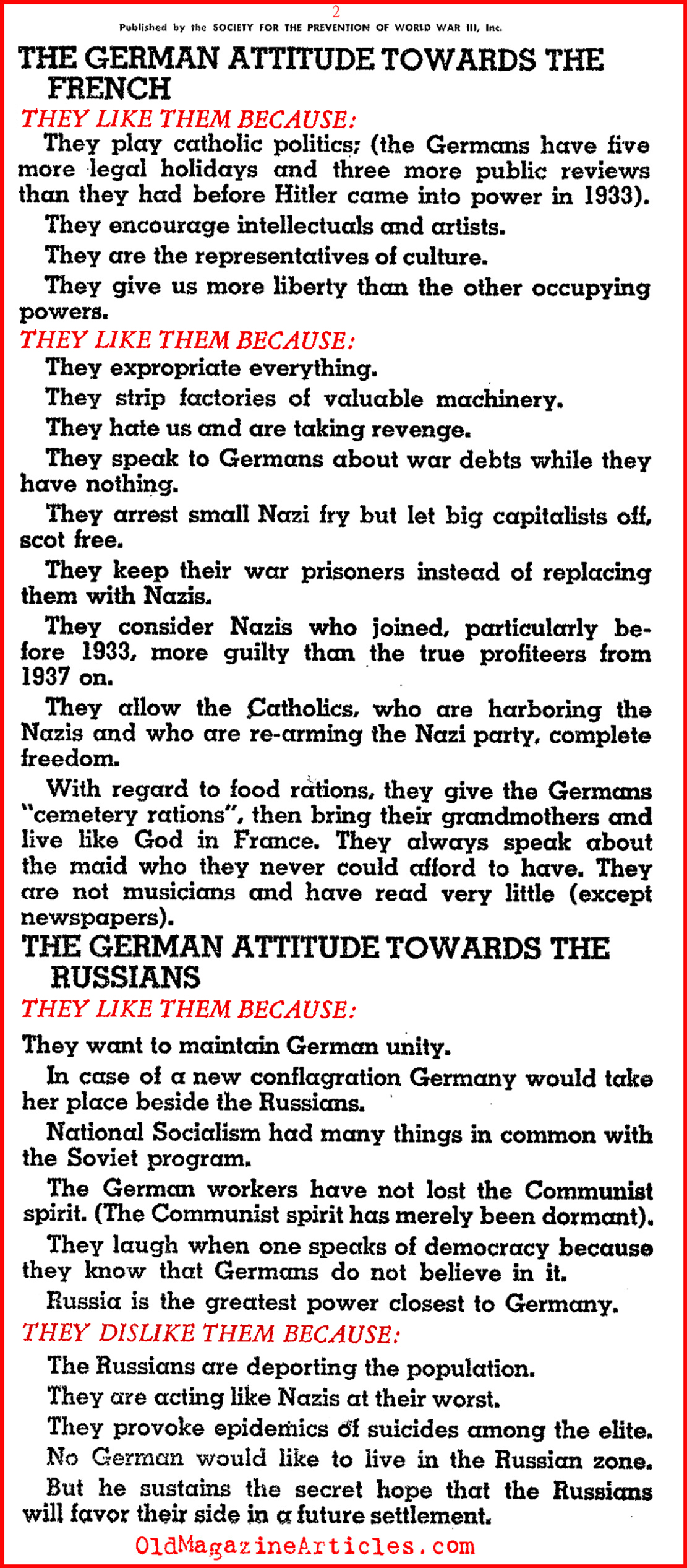 What Did the Germans Think of Their Occupiers? (Prevent W.W. III Magazine, 1947)
