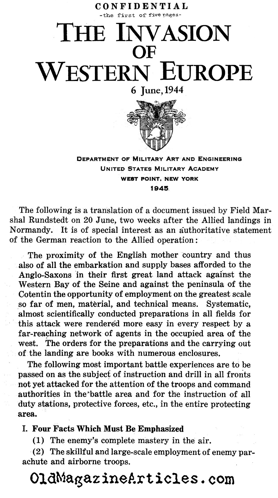 The German Army's Official Report on D-Day (Dept. of the Army, 1945)