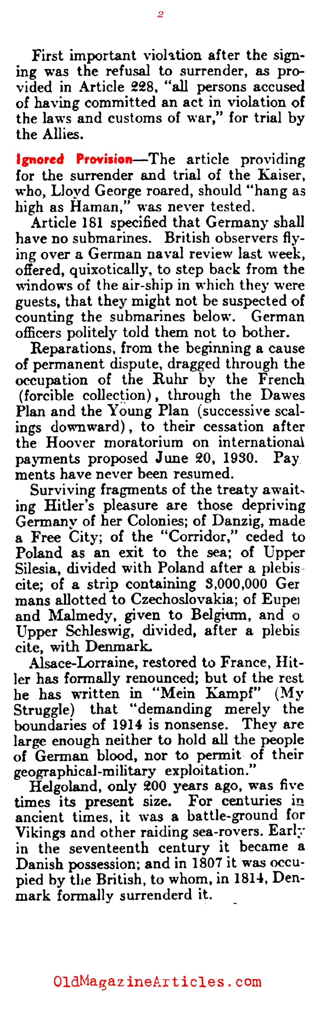 Versailles Treaty Violations (Literary Digest, 1936)
