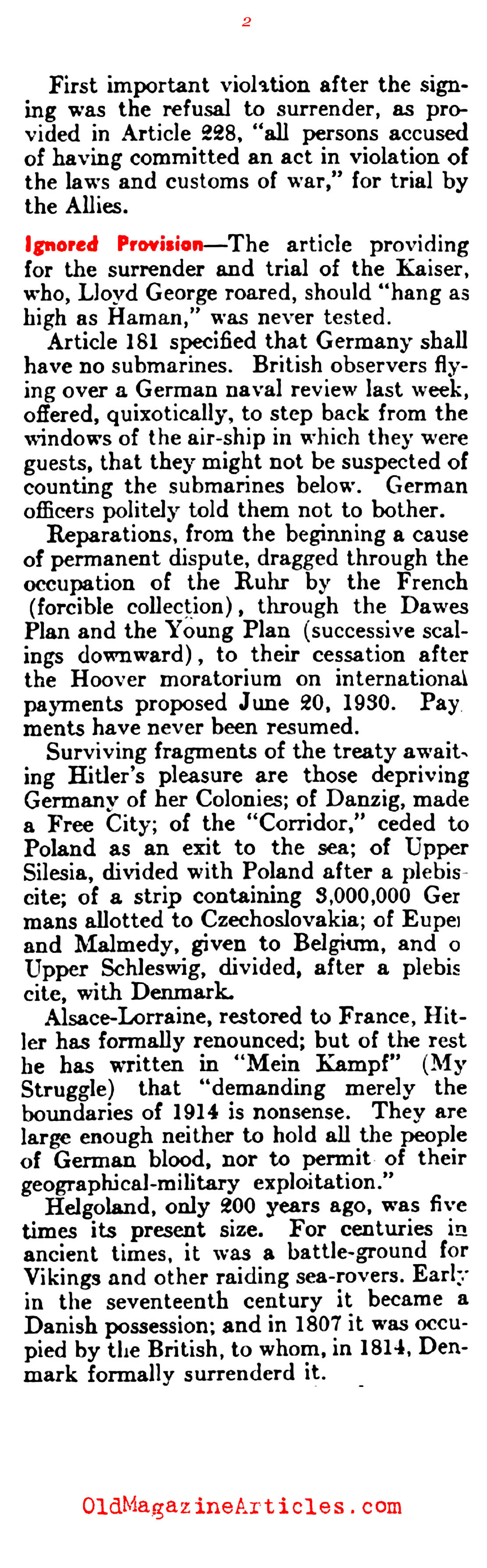 Versailles Treaty Violations (Literary Digest, 1936)