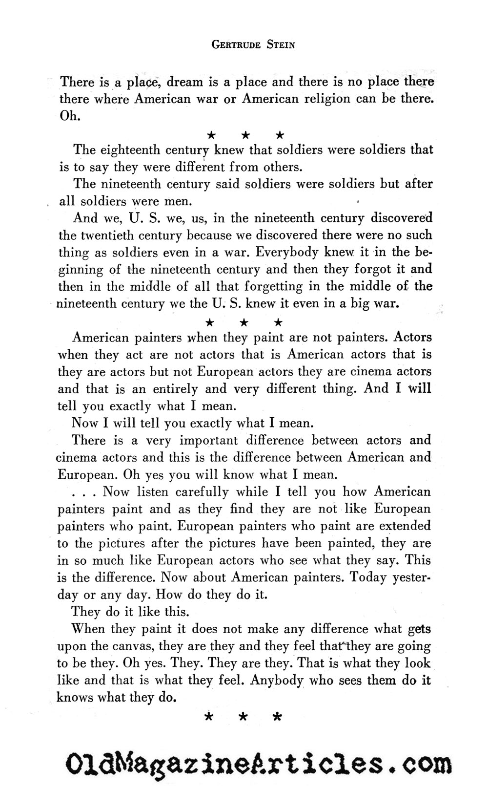 Gertrude Stein on America ('47 Magazine, 1947)