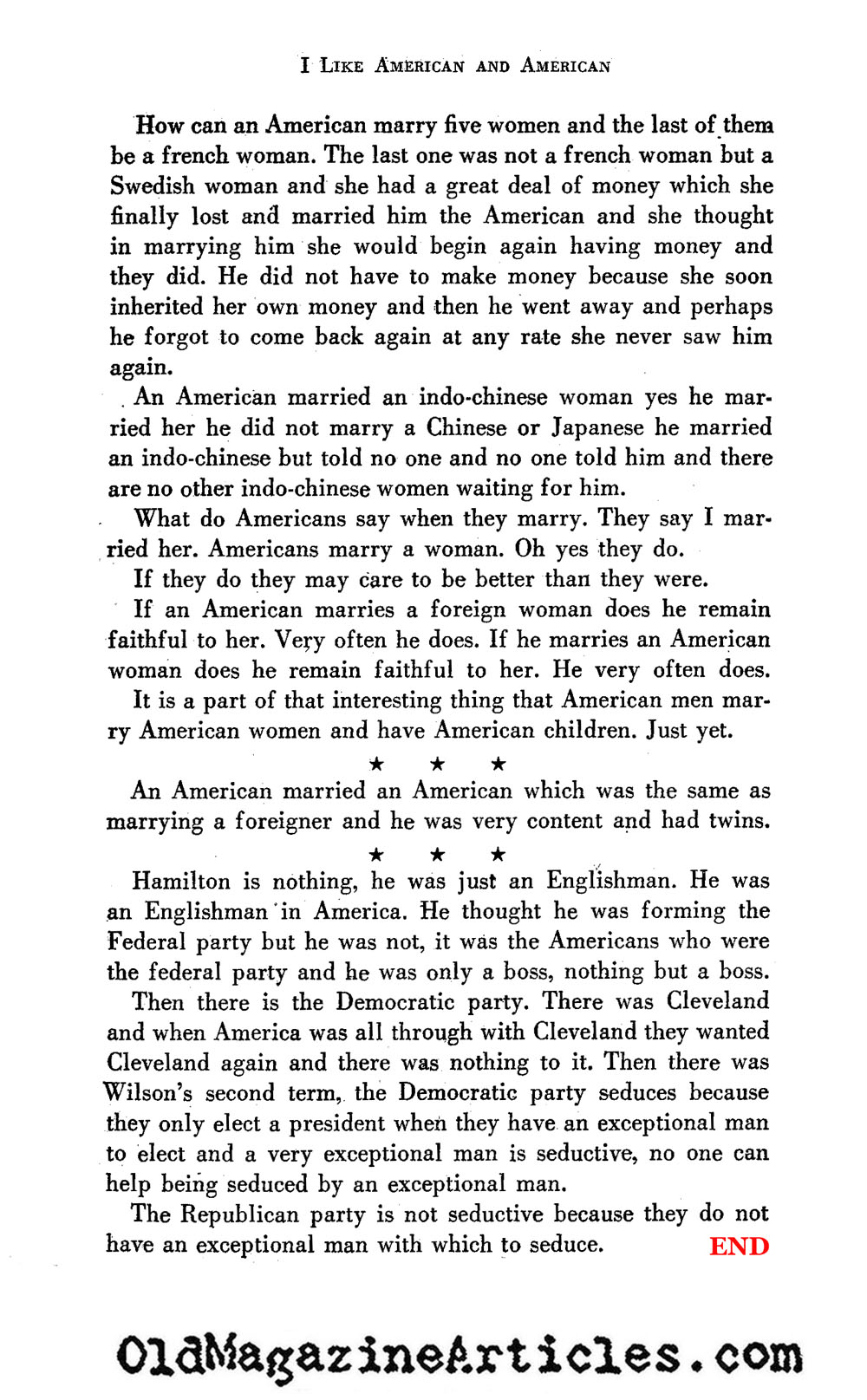 Gertrude Stein on America ('47 Magazine, 1947)