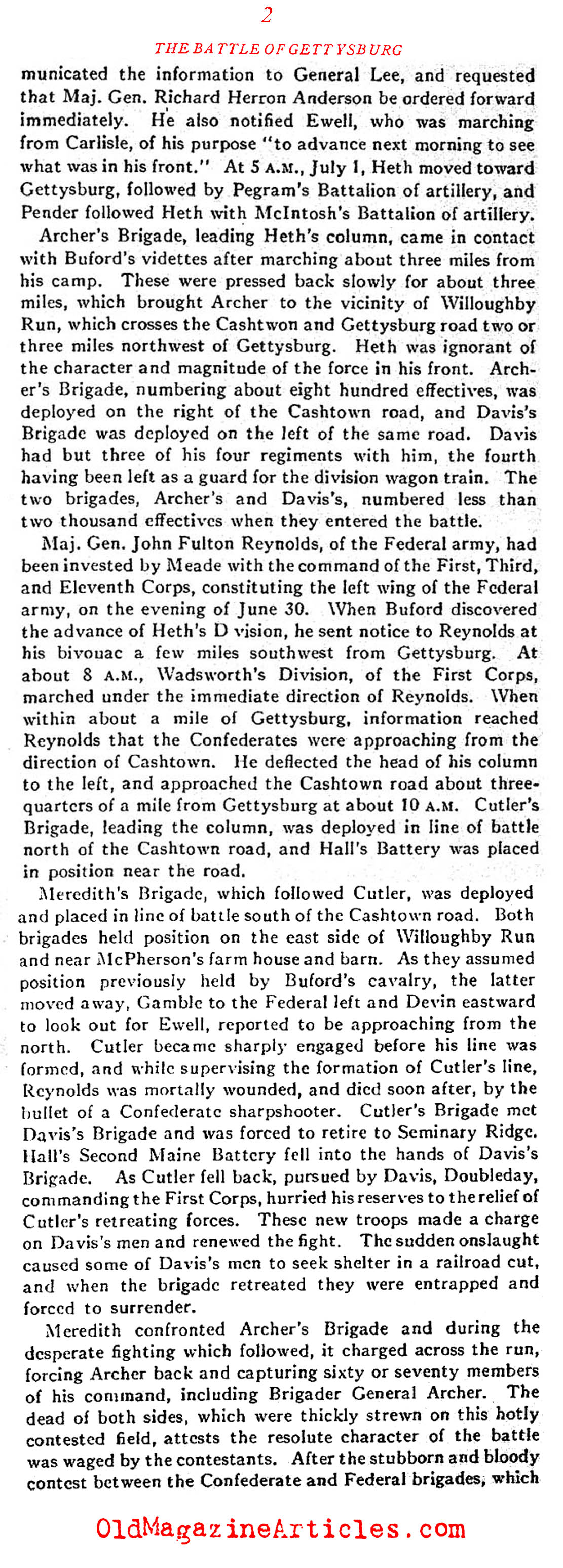 The Confederate Error on the First Day at Gettysburg (Confederate Veteran Magazine, 1923)