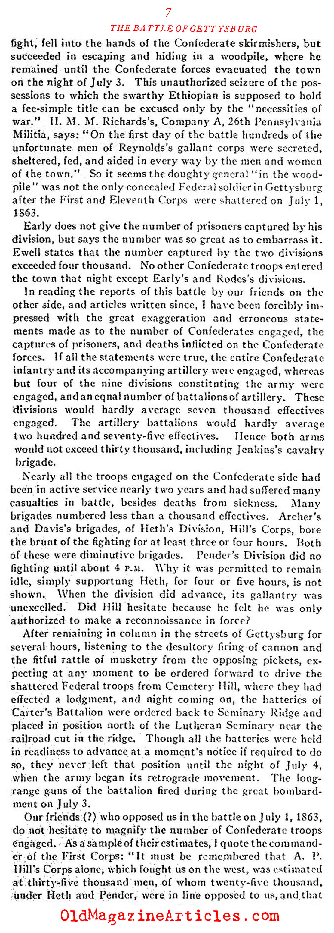 The Confederate Error on the First Day at Gettysburg (Confederate Veteran Magazine, 1923)