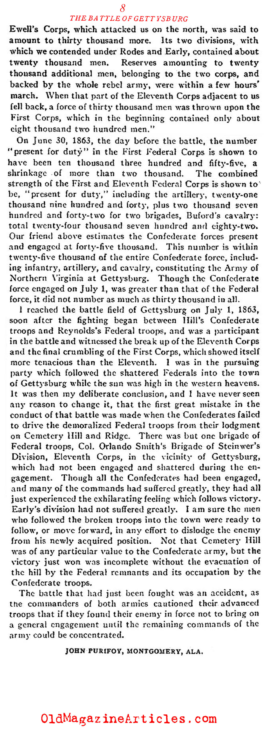 The Confederate Error on the First Day at Gettysburg (Confederate Veteran Magazine, 1923)