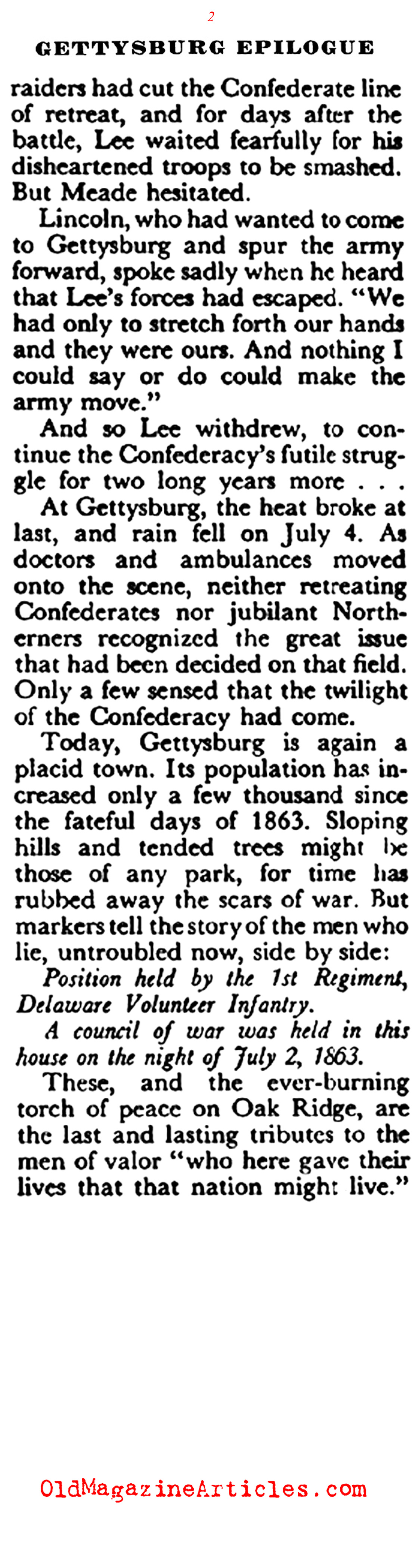 Gettysburg: an Epilogue (Coronet Magazine, 1949)