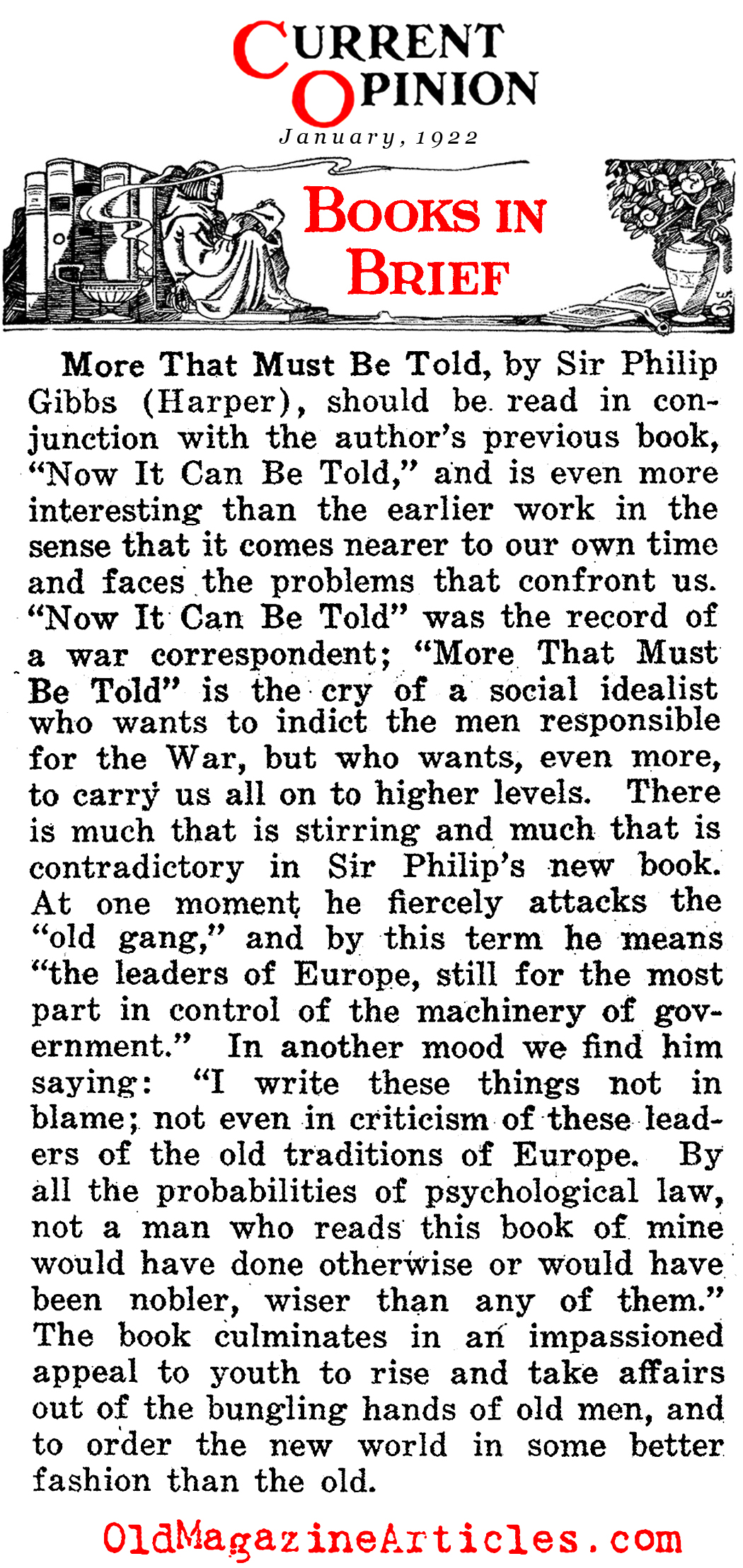 A War Correspondent Remembers With Anger (Current Opinion, 1922)