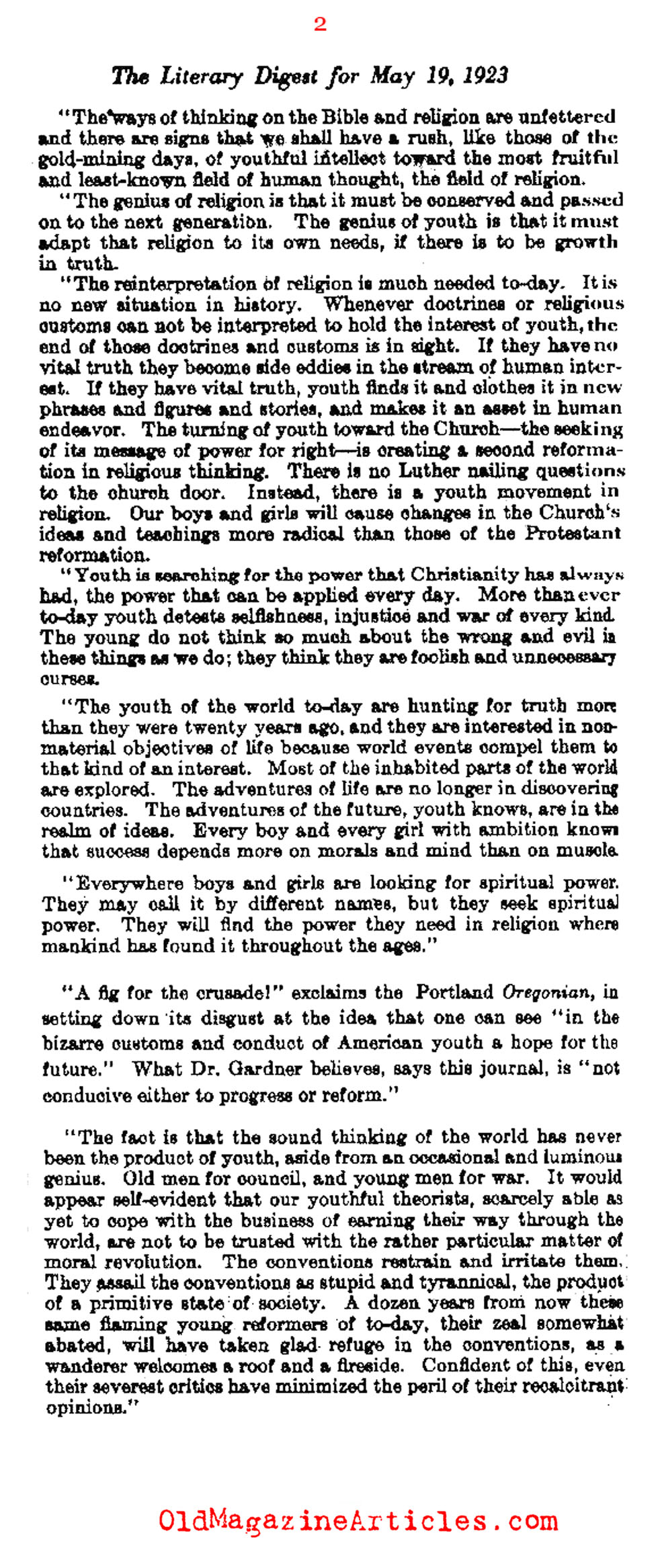 The Flapper as a Religious Force in the World  (Literary Digest, 1927)