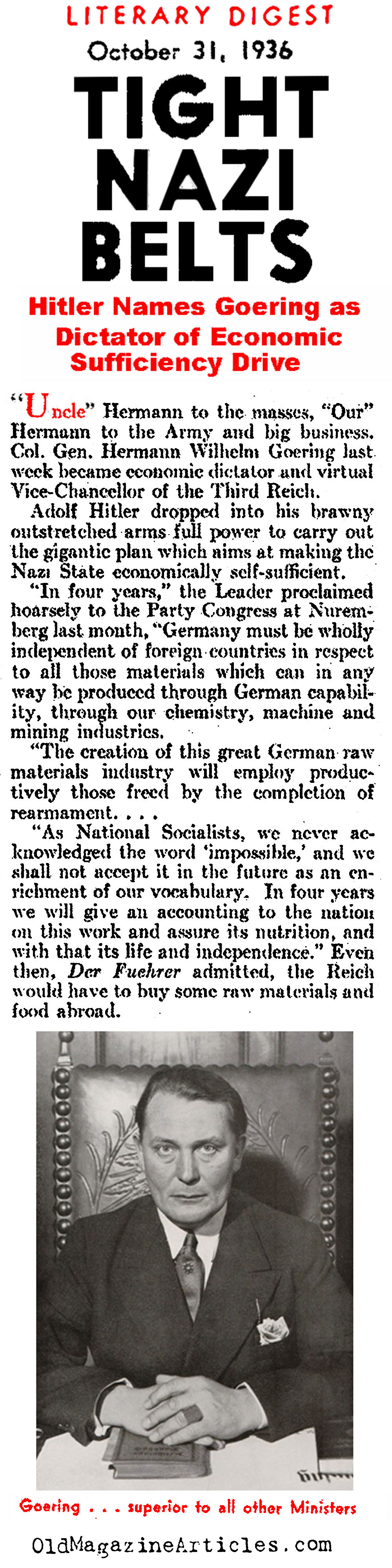 Hermann Goering Named as 'Economic Dictator' (Literary Digest, 1936)