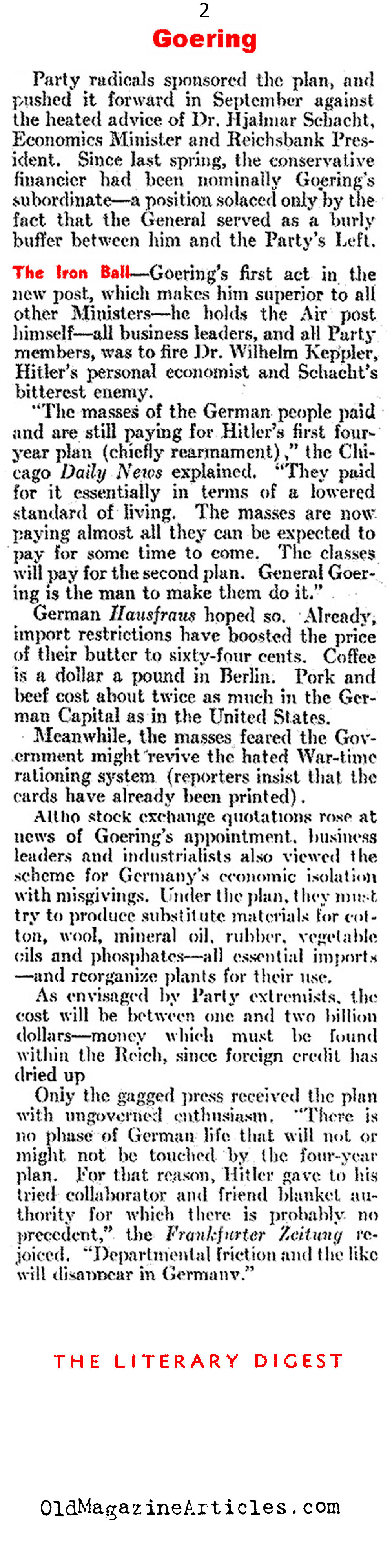 Hermann Goering Named as 'Economic Dictator' (Literary Digest, 1936)