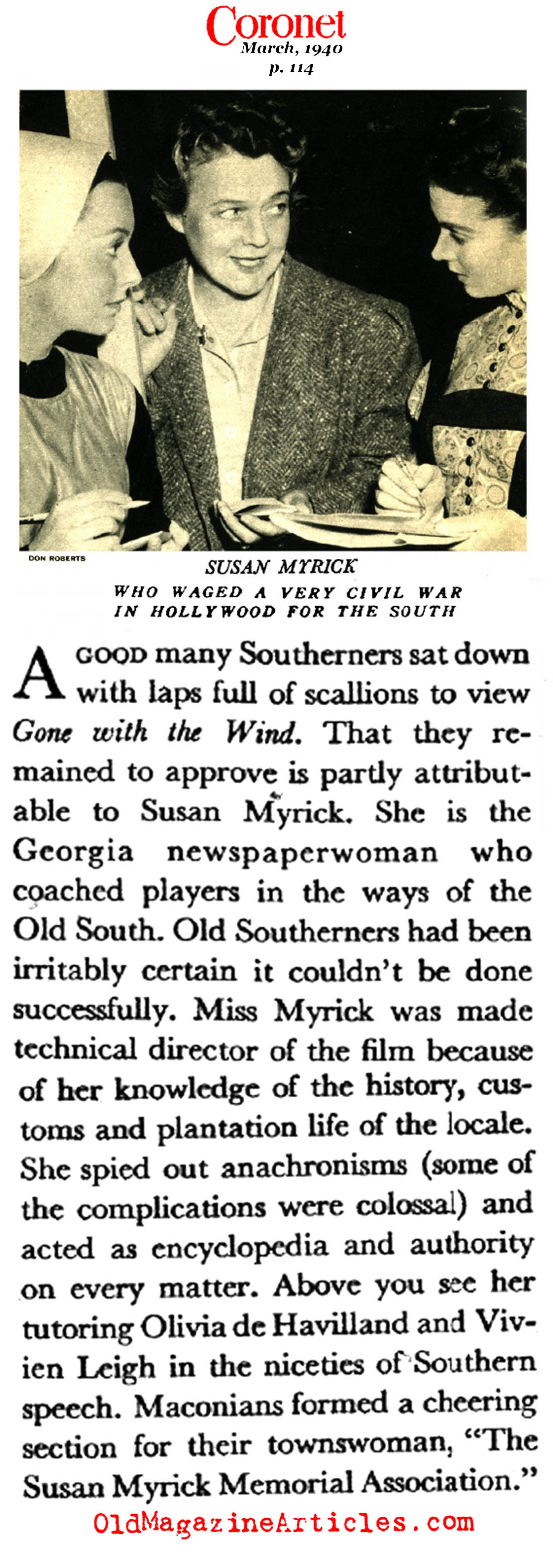 The Film's Technical Advisor: Susan Myrick (Coronet Magazine, 1940)