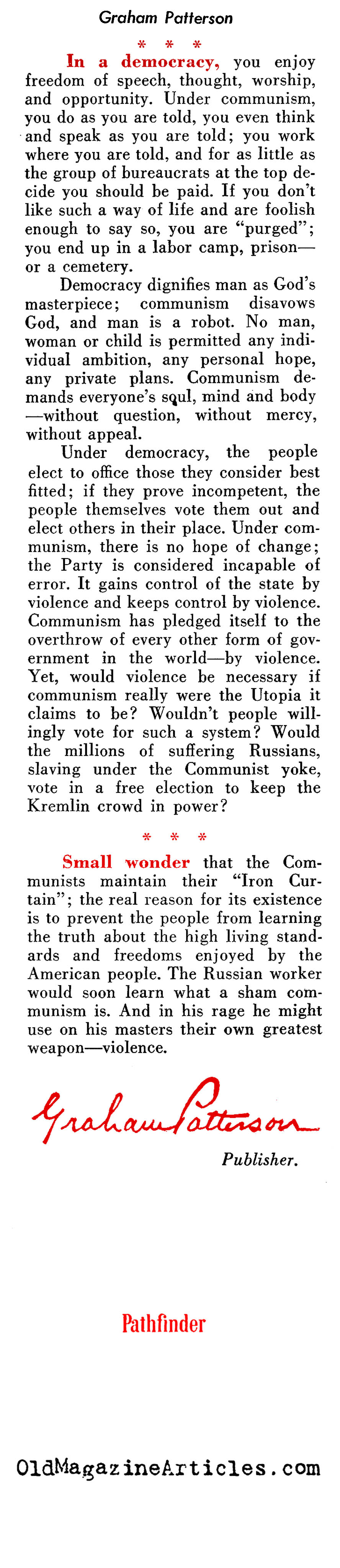 Communism vs Democracy (Pathfinder Magazine, 1950)