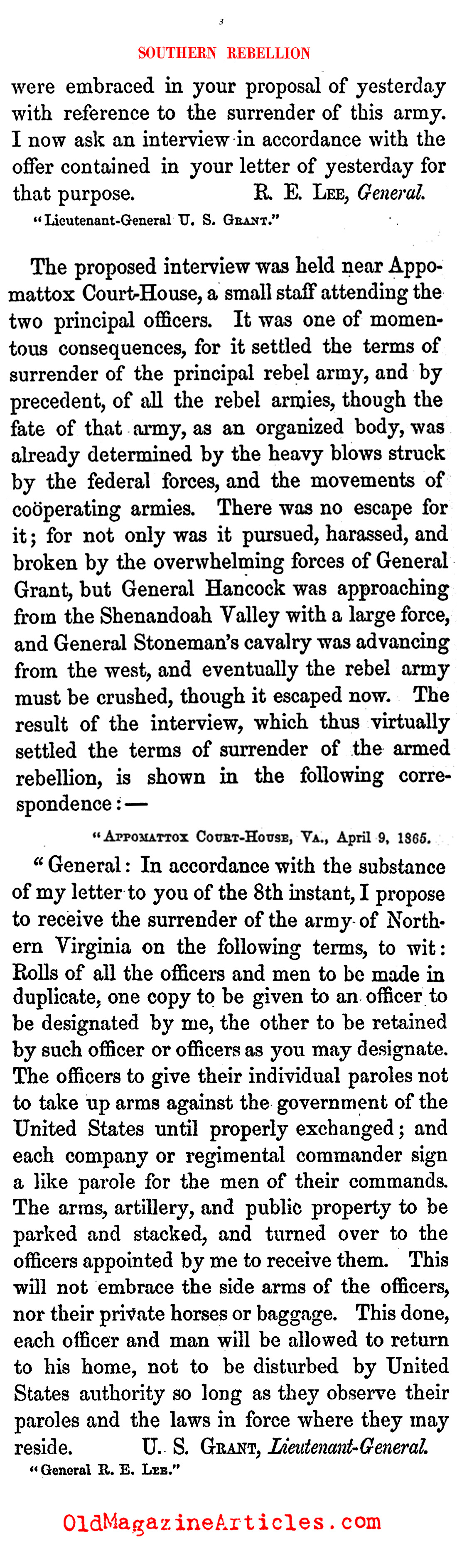 The Closing Letters Between Generals Grant and Lee (The Rebellion, 1867)