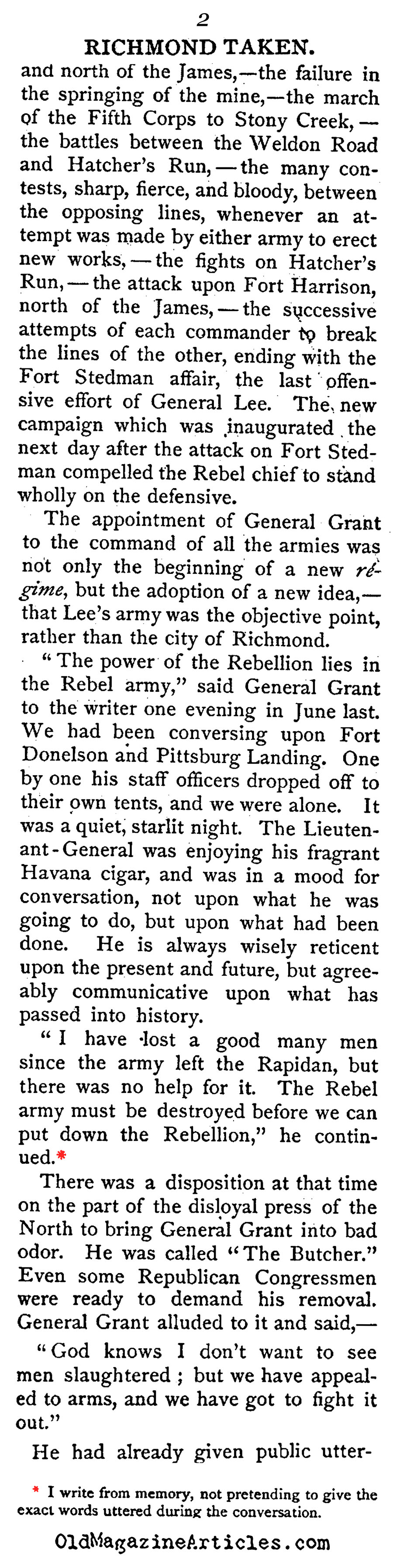  General Grant's March on Richmond (The Atlantic Monthly, 1865)