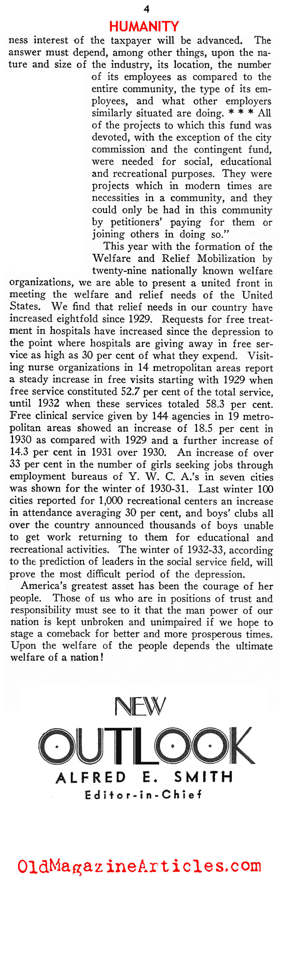 Private Charity During The Great Depression (New Outlook Magazine, 1932)