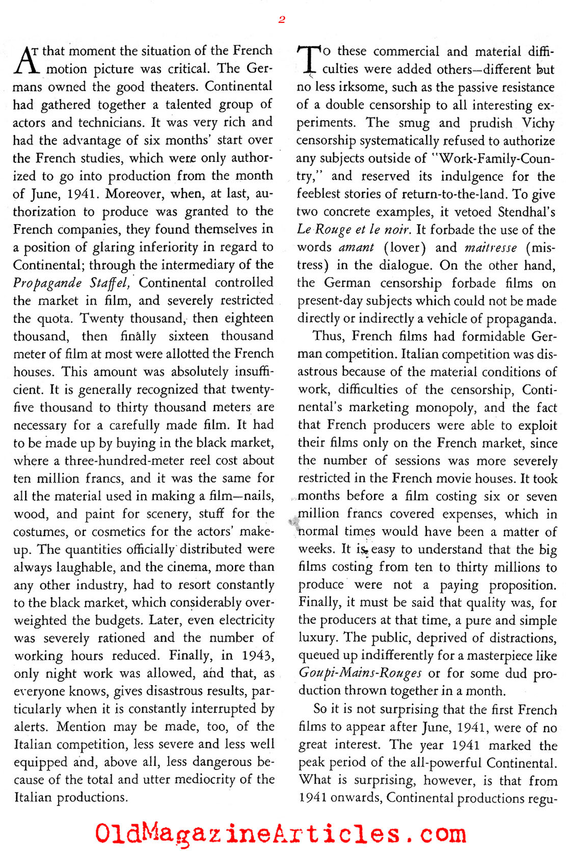 The French Film Industry: 1940 - 1944 (Tricolor Magazine, 1944)