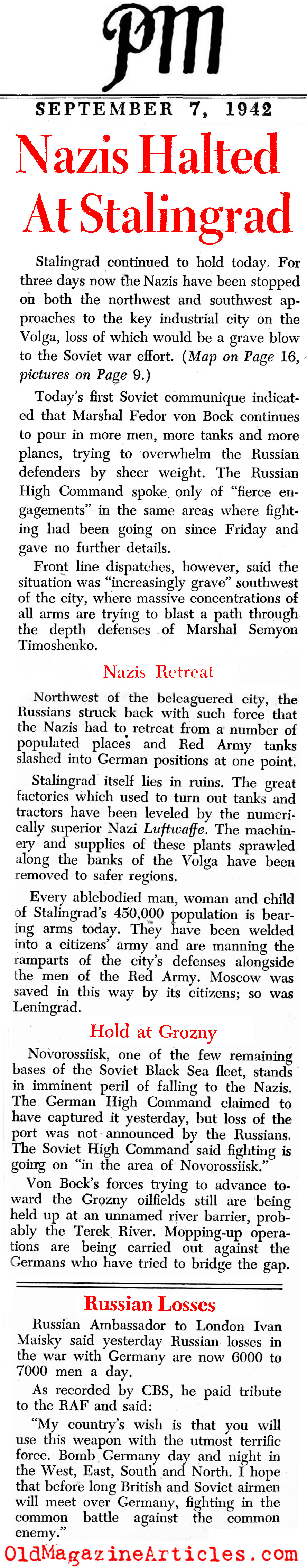 ''Nazis Halted at Stalingrad'' (PM Tabloid, 1942)