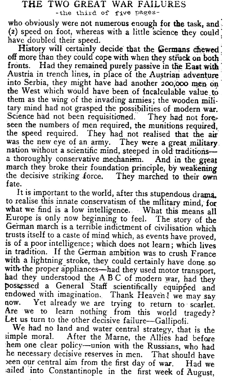 Recalling Two of the War's Blunders (The English Review, 1920)