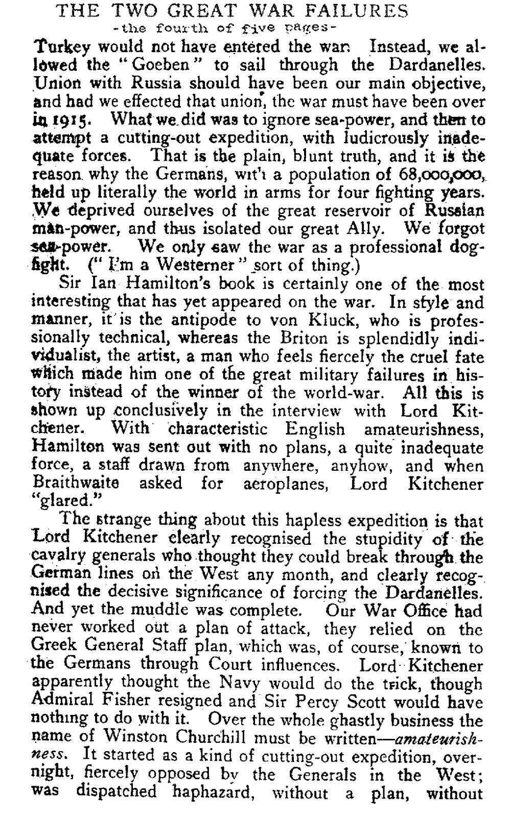 Recalling Two of the War's Blunders (The English Review, 1920)