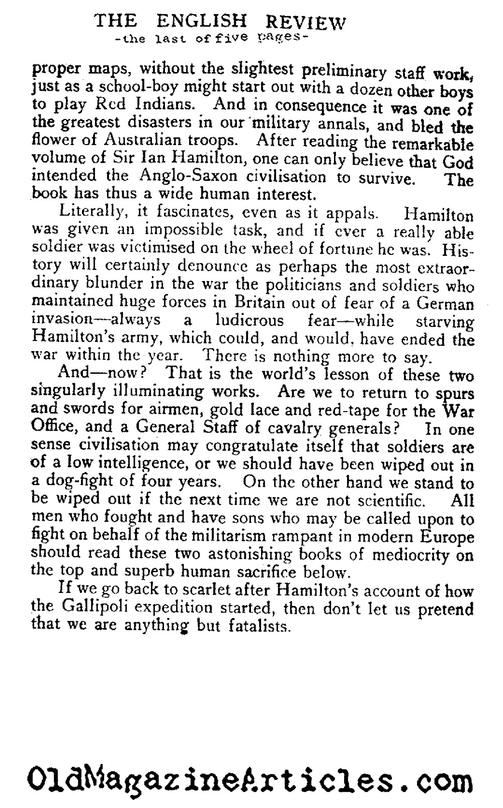 Recalling Two of the War's Blunders (The English Review, 1920)