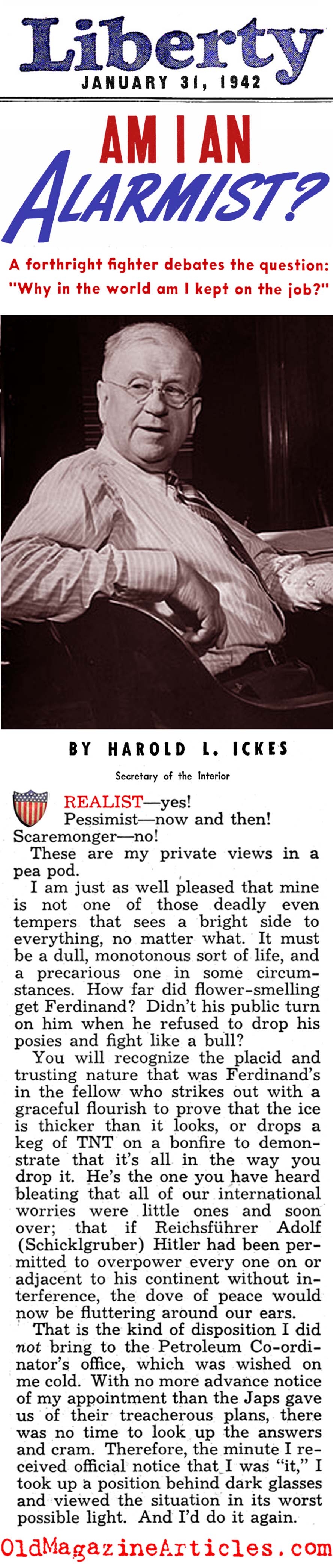 Harold Ickes: FDR's Gas Czar (Liberty Magazine, 1942)