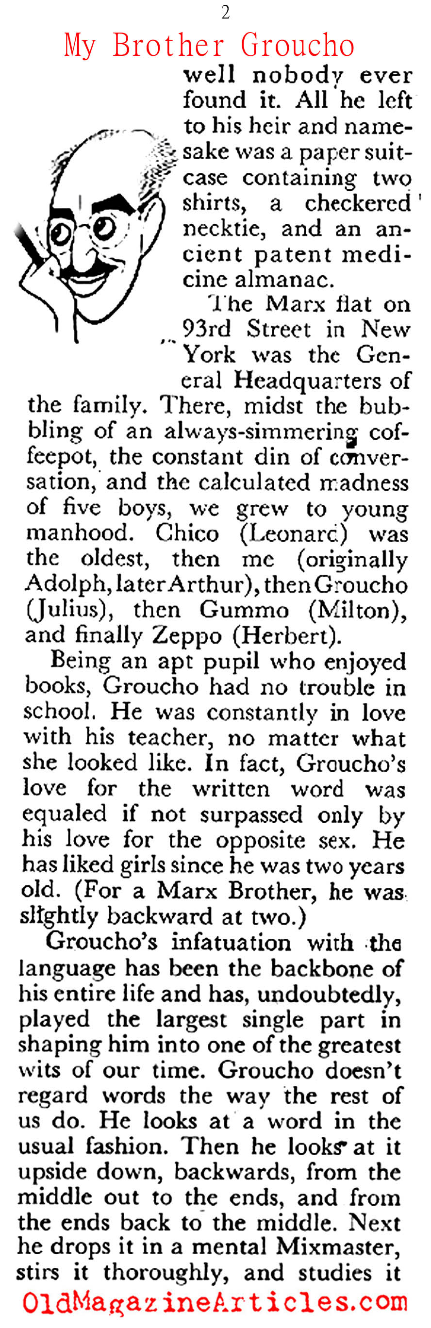 My Brother Groucho (Coronet Magazine, 1951)