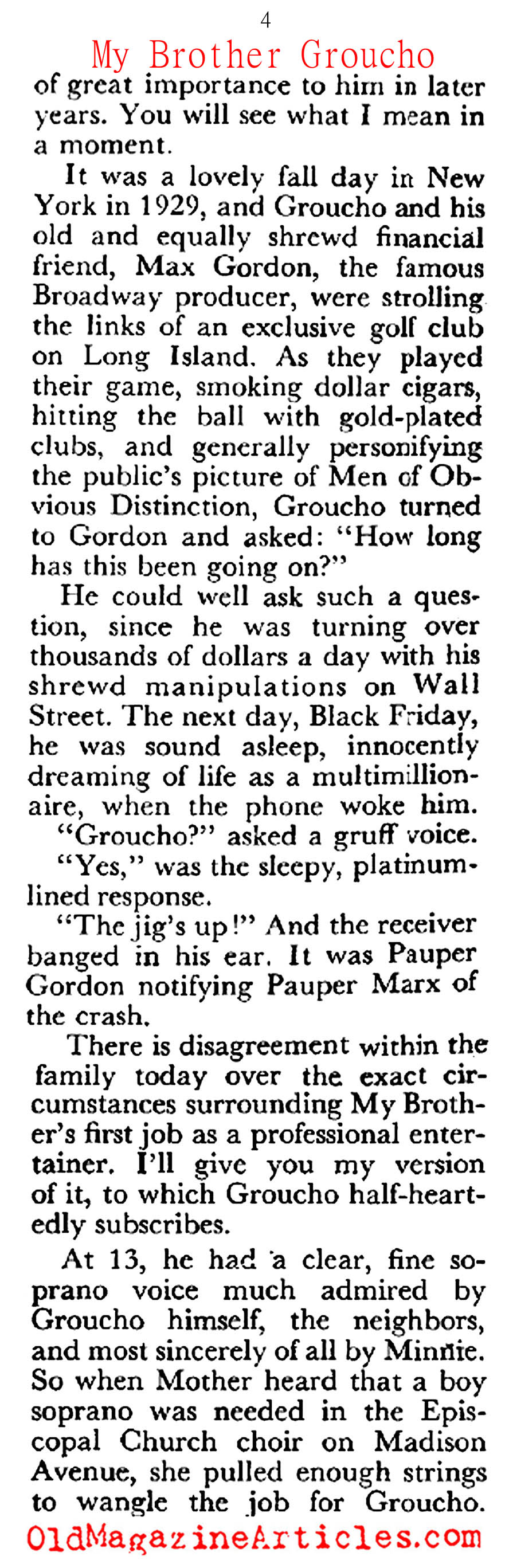 My Brother Groucho (Coronet Magazine, 1951)