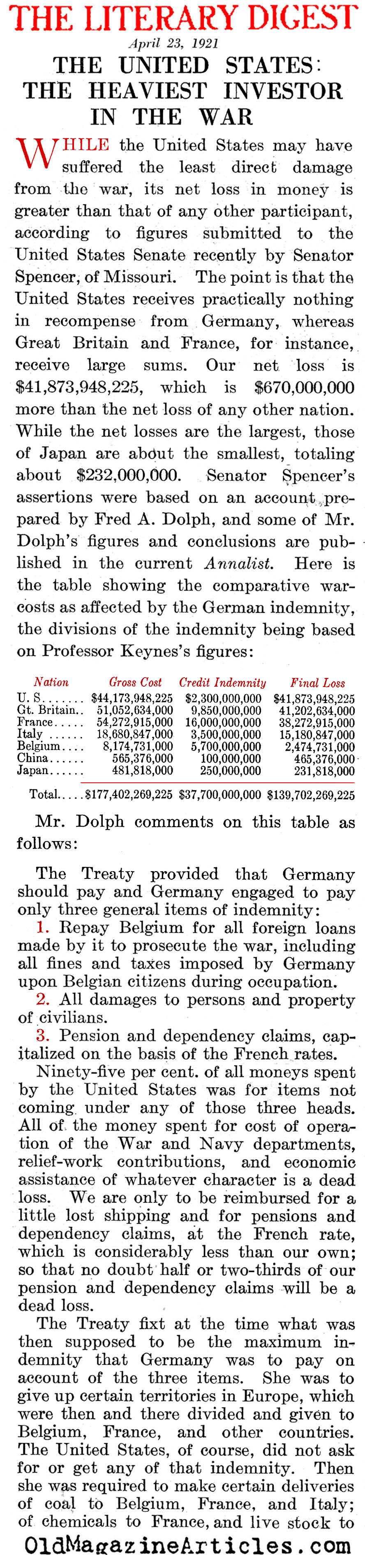 The Biggest Investor In The War (The Literary Digest, 1921)