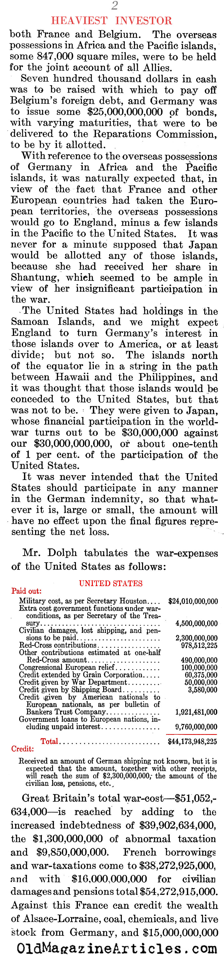 The Biggest Investor In The War (The Literary Digest, 1921)