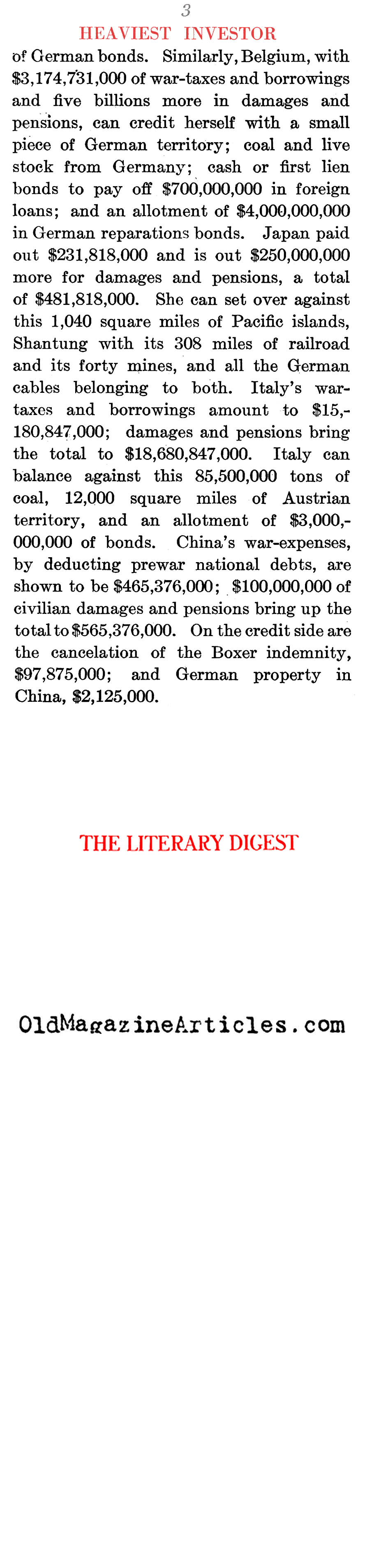 The Biggest Investor In The War (The Literary Digest, 1921)