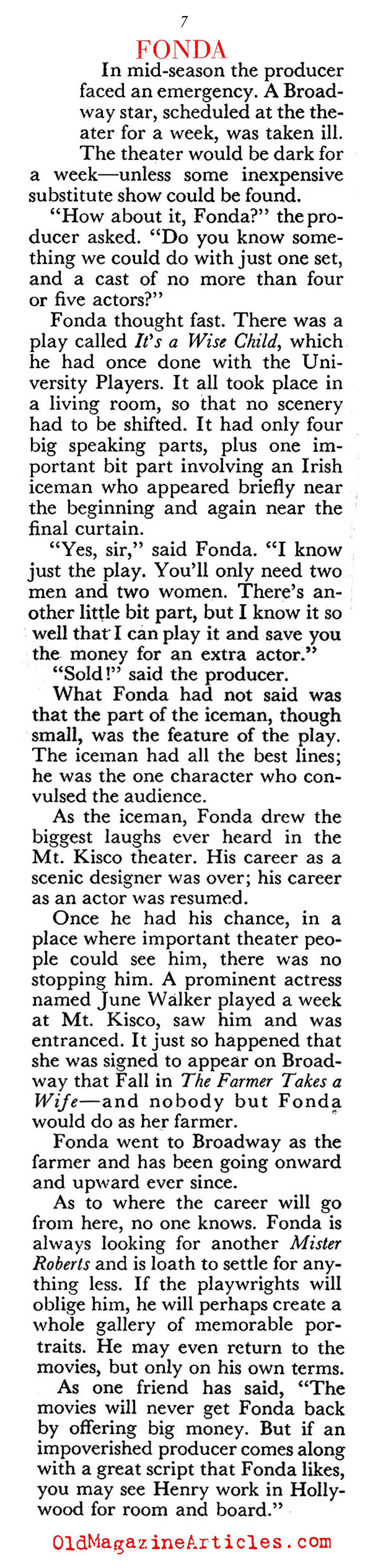 The Unusual Case of Henry Fonda (Coronet Magazine, 1953)