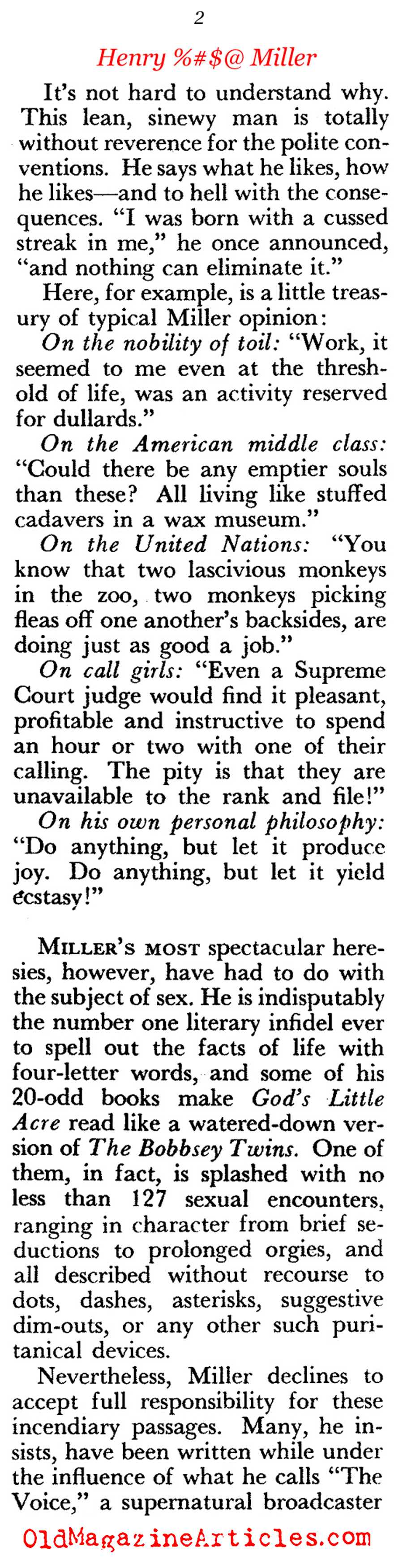 Henry Miller (Pageant Magazine, 1958)