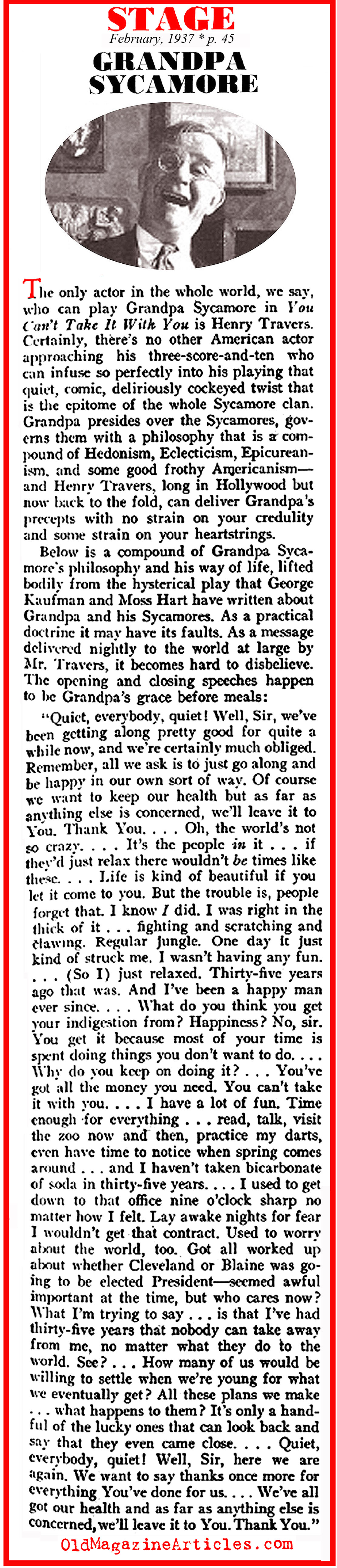 Henry Travers as 'Clarence the Guardian Angel' (Stage Magazine, 1937)