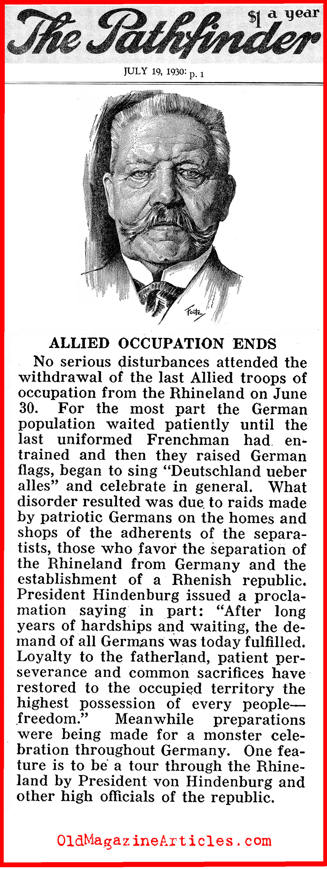 Allied Occupation of Germany Ends (The Pathfinder, 1930)