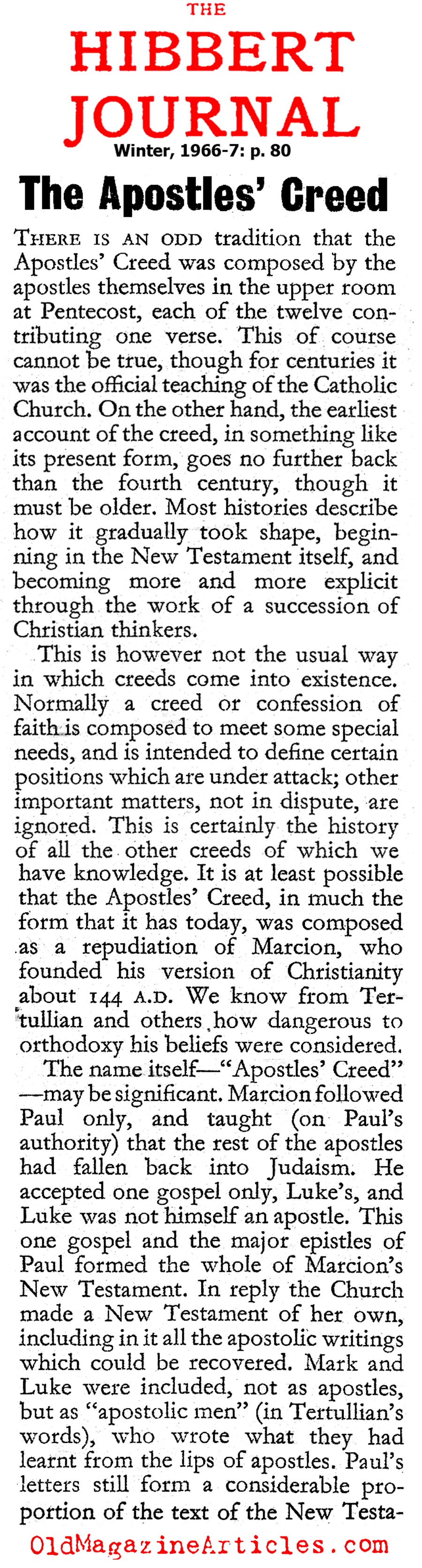 The Apostles' Creed (The Hibbert Journal, 1966)