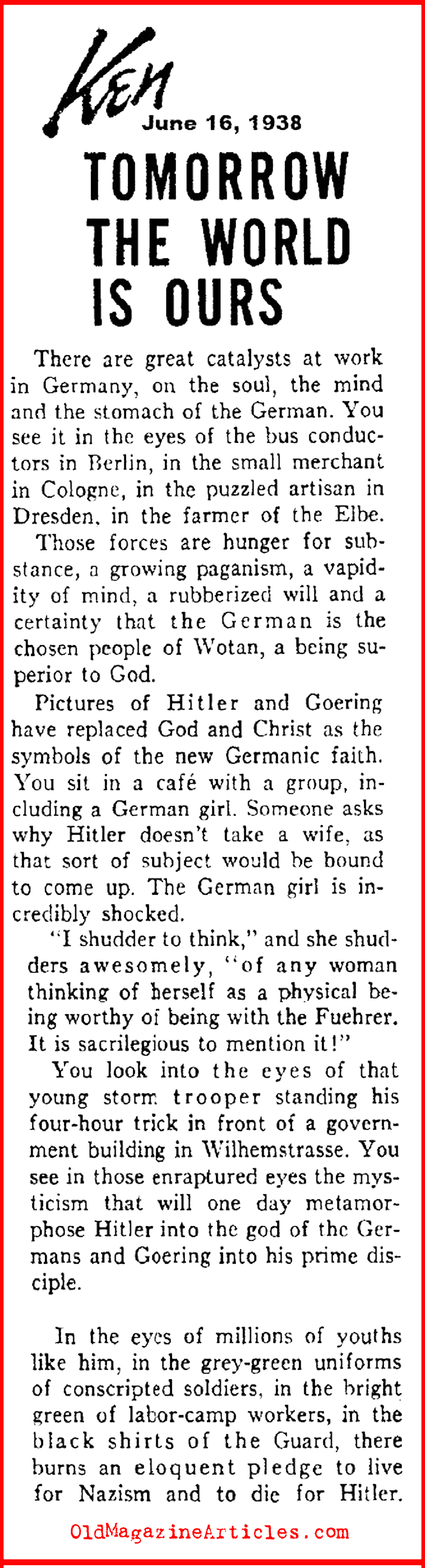 The Cult of the Hitler Personality (Ken Magazine, 1938)