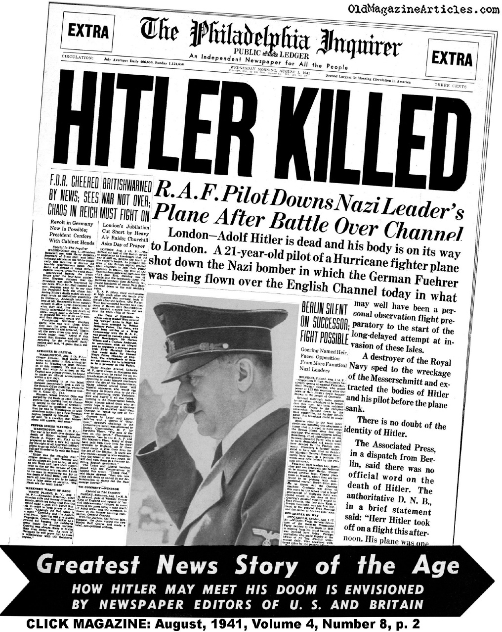 WHAT IF - Hitler Had Been Killed? (Click Magazine, 1941)