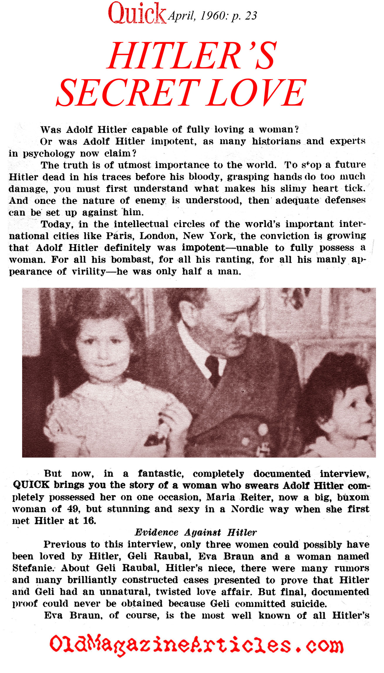 Hitler's Secret Love (Quick Magazine, 1960)