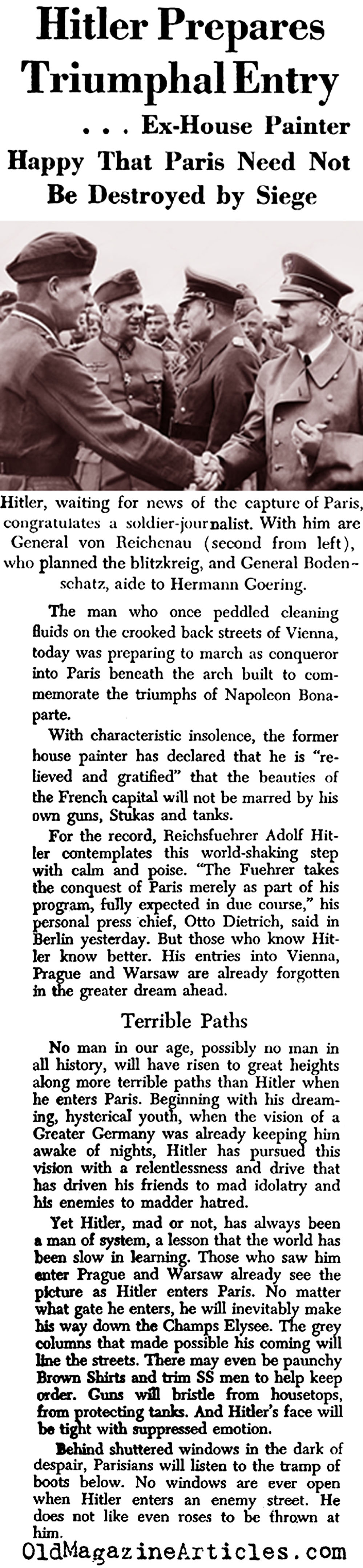Hitler Prepares to Visit Paris (PM Tabloid, 1940)