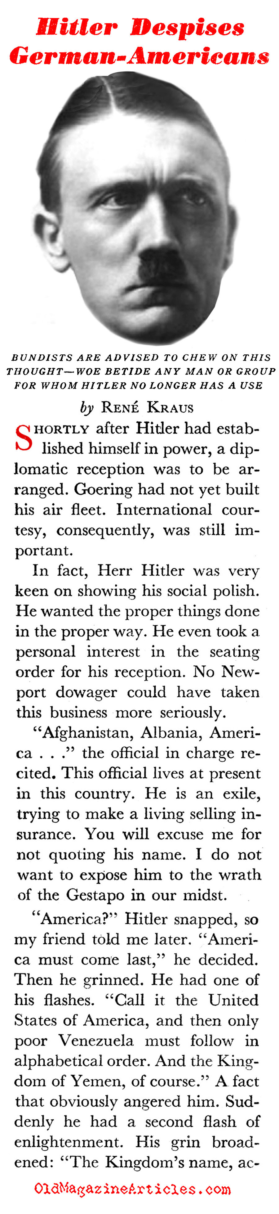 Adolf Hitler and the German-Americans (Coronet Magazine, 1941)