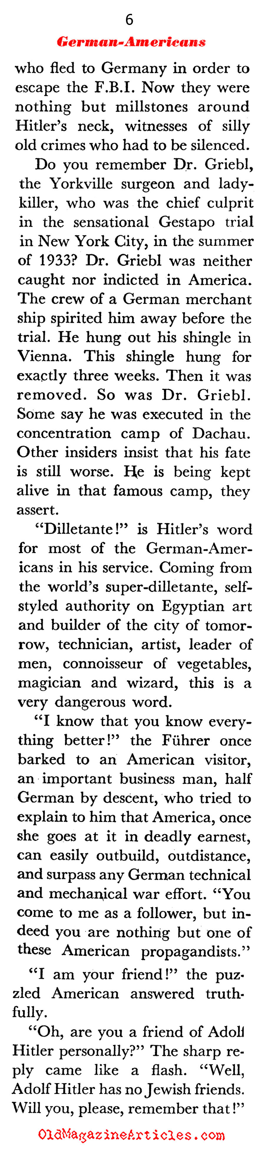 Adolf Hitler and the German-Americans (Coronet Magazine, 1941)