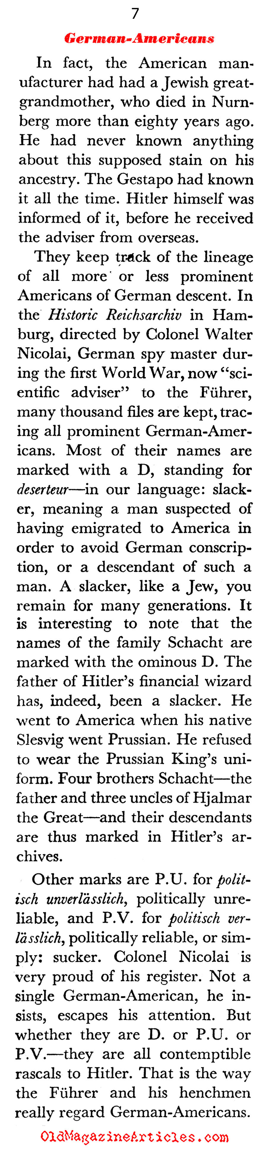 Adolf Hitler and the German-Americans (Coronet Magazine, 1941)