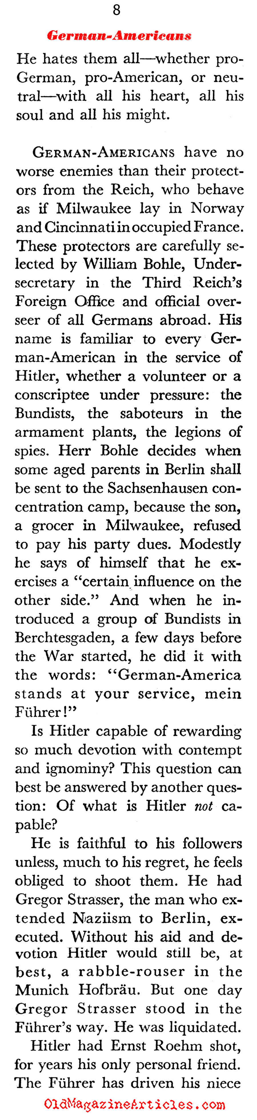 Adolf Hitler and the German-Americans (Coronet Magazine, 1941)