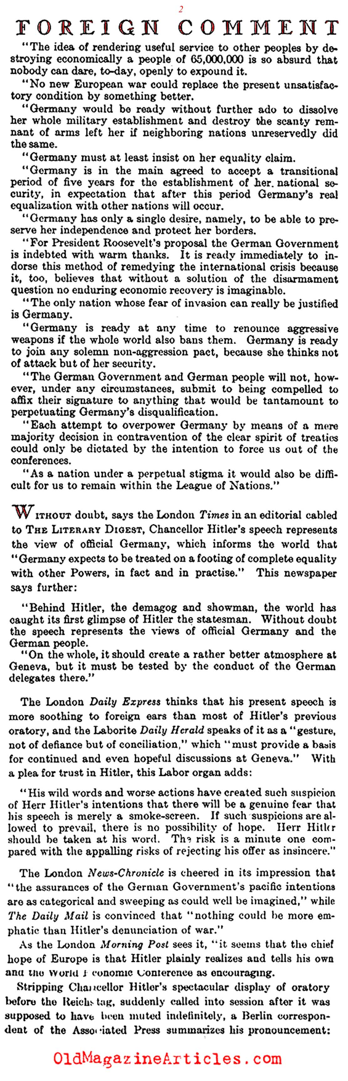 What is Next for Europe? (Literary Digest, 1933)