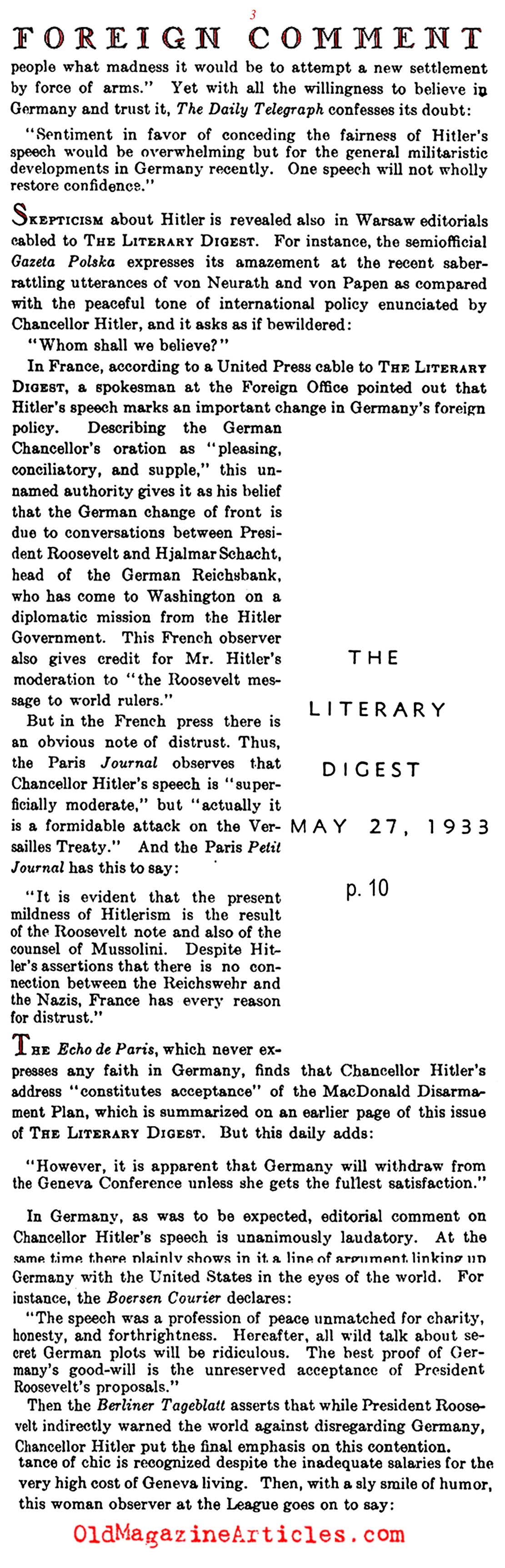 What is Next for Europe? (Literary Digest, 1933)