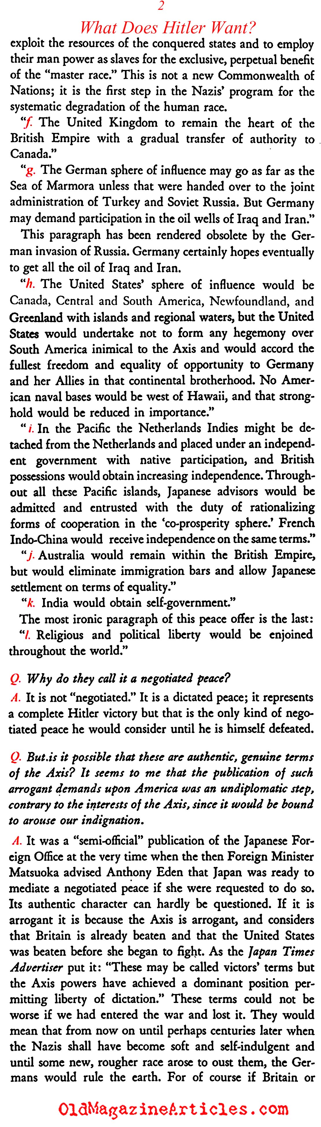 Germany's Dictated Peace Terms for the World (Omnibooks Digest, 1942)